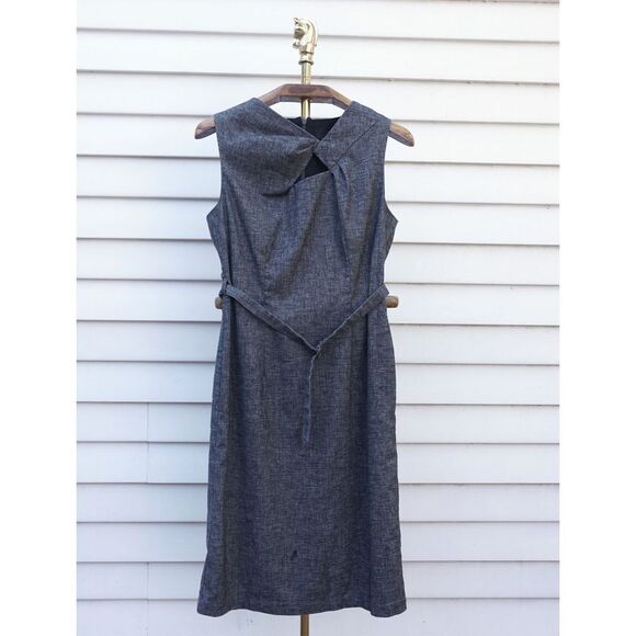 August 1 Eight Chic Grey Linen Blend Belted Dress - Picture 1 of 8